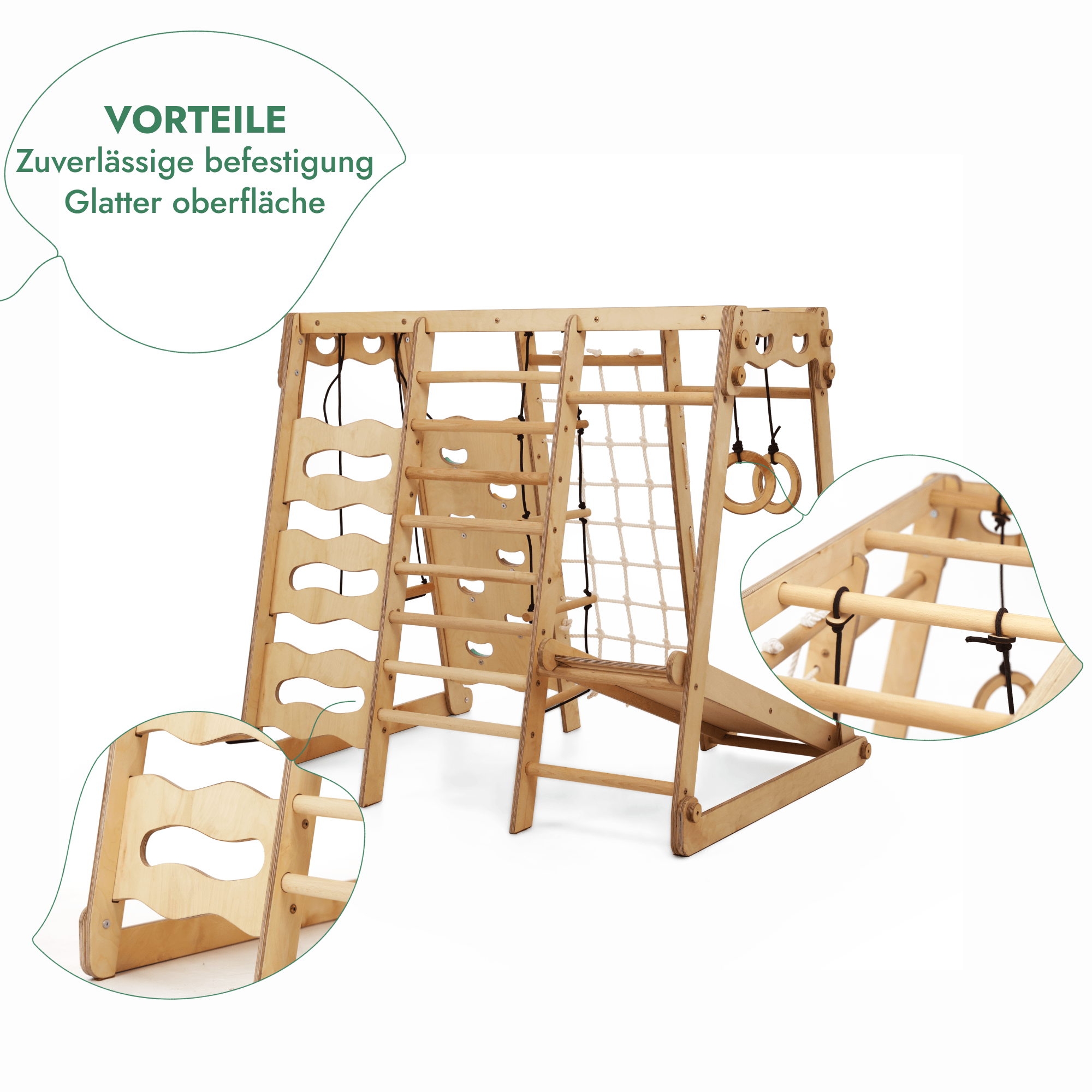 6in1 Indoor-Spielplatz aus Holz für Kinder – Schaukel, Rutsche, Seil und Treppe