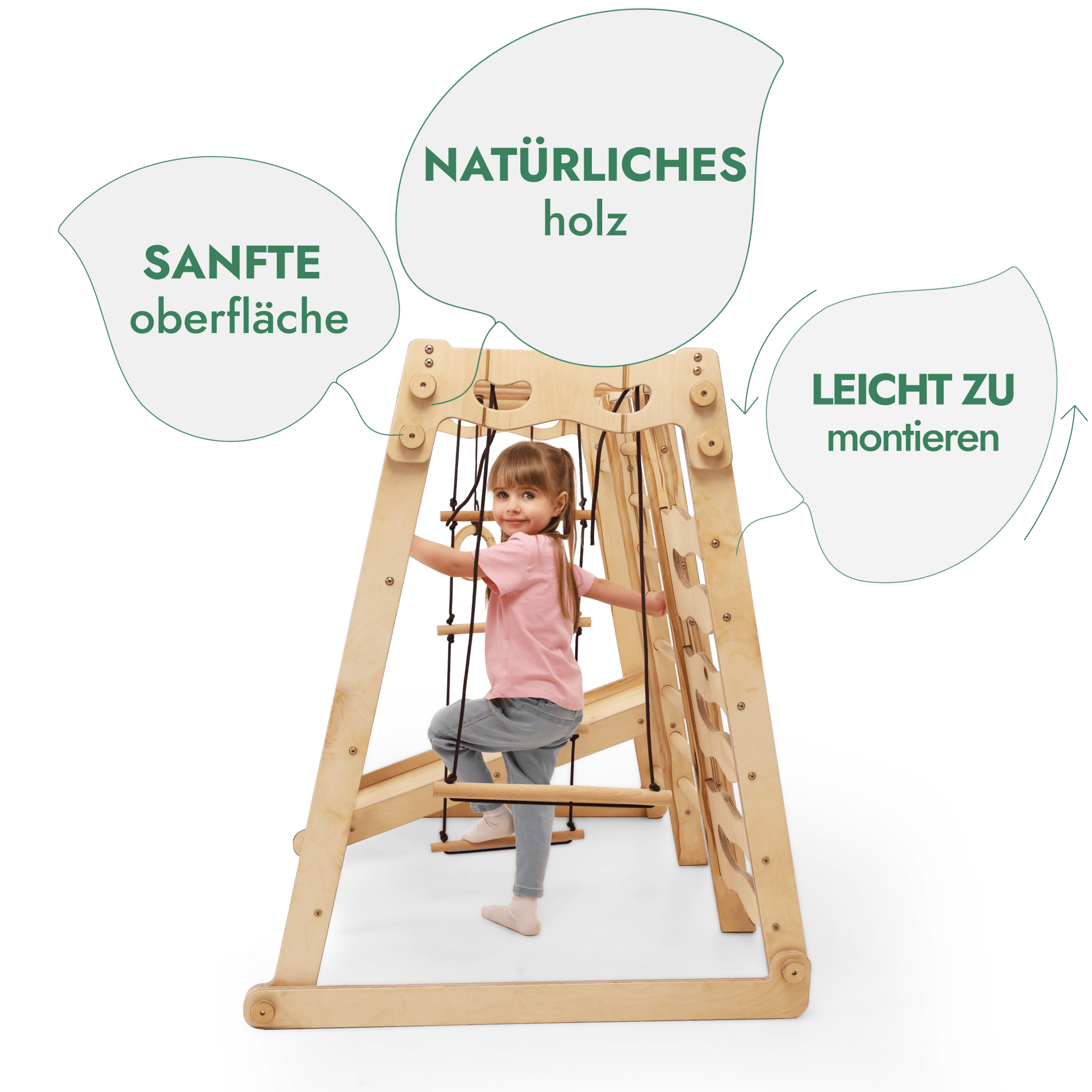 6in1 Indoor-Spielplatz aus Holz für Kinder – Schaukel, Rutsche, Seil und Treppe