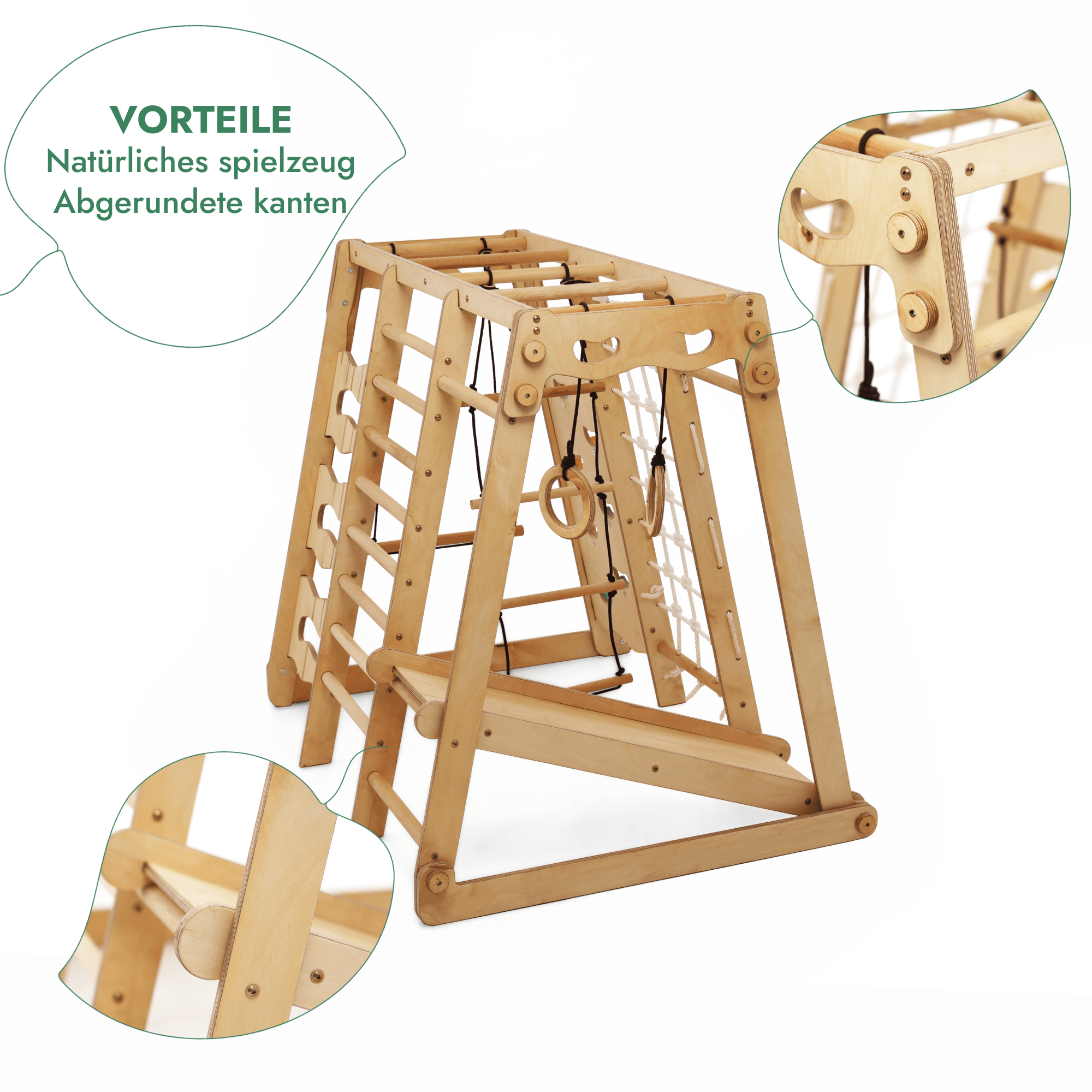 6in1 Indoor-Spielplatz aus Holz für Kinder – Schaukel, Rutsche, Seil und Treppe