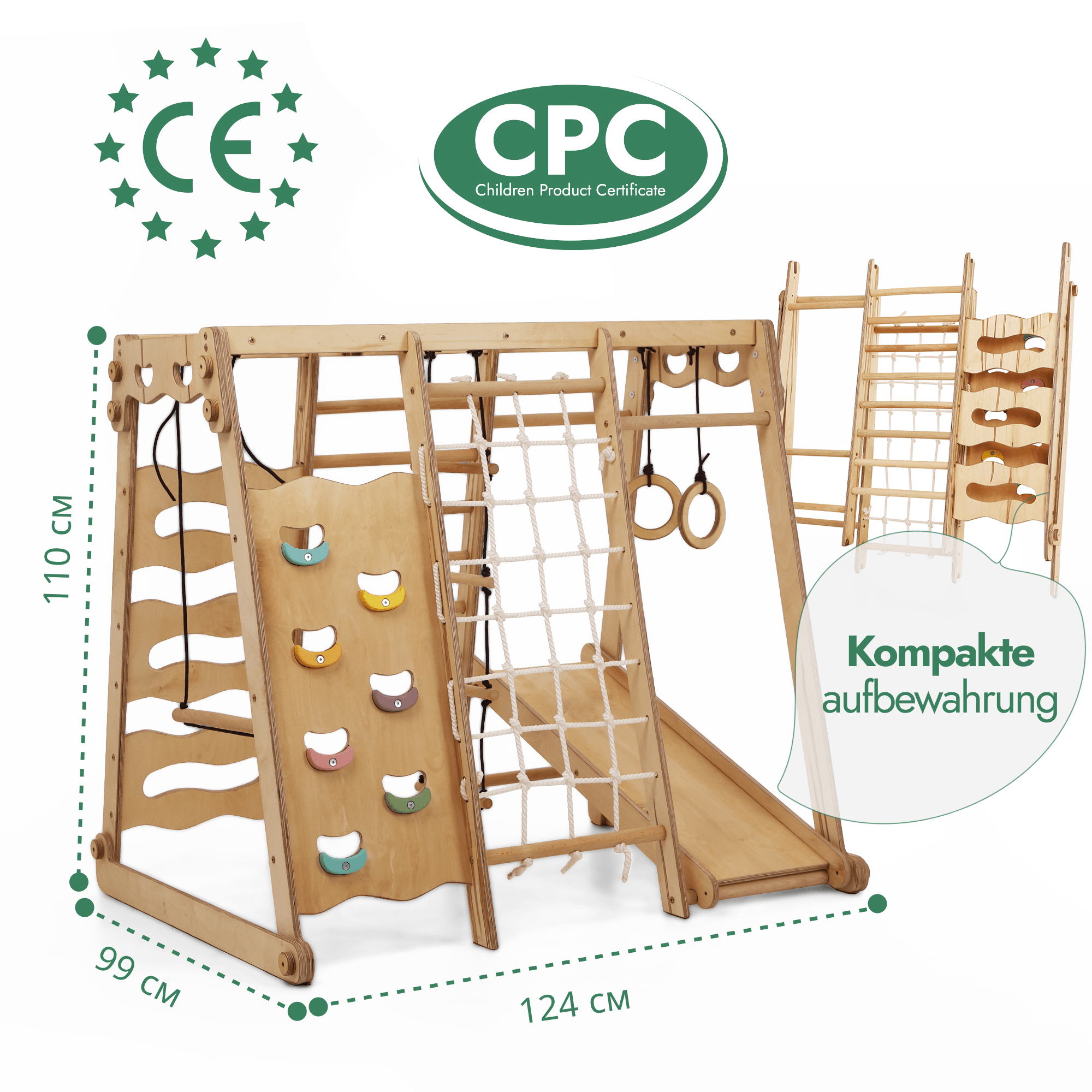 6in1 Indoor-Spielplatz aus Holz für Kinder – Schaukel, Rutsche, Seil und Treppe