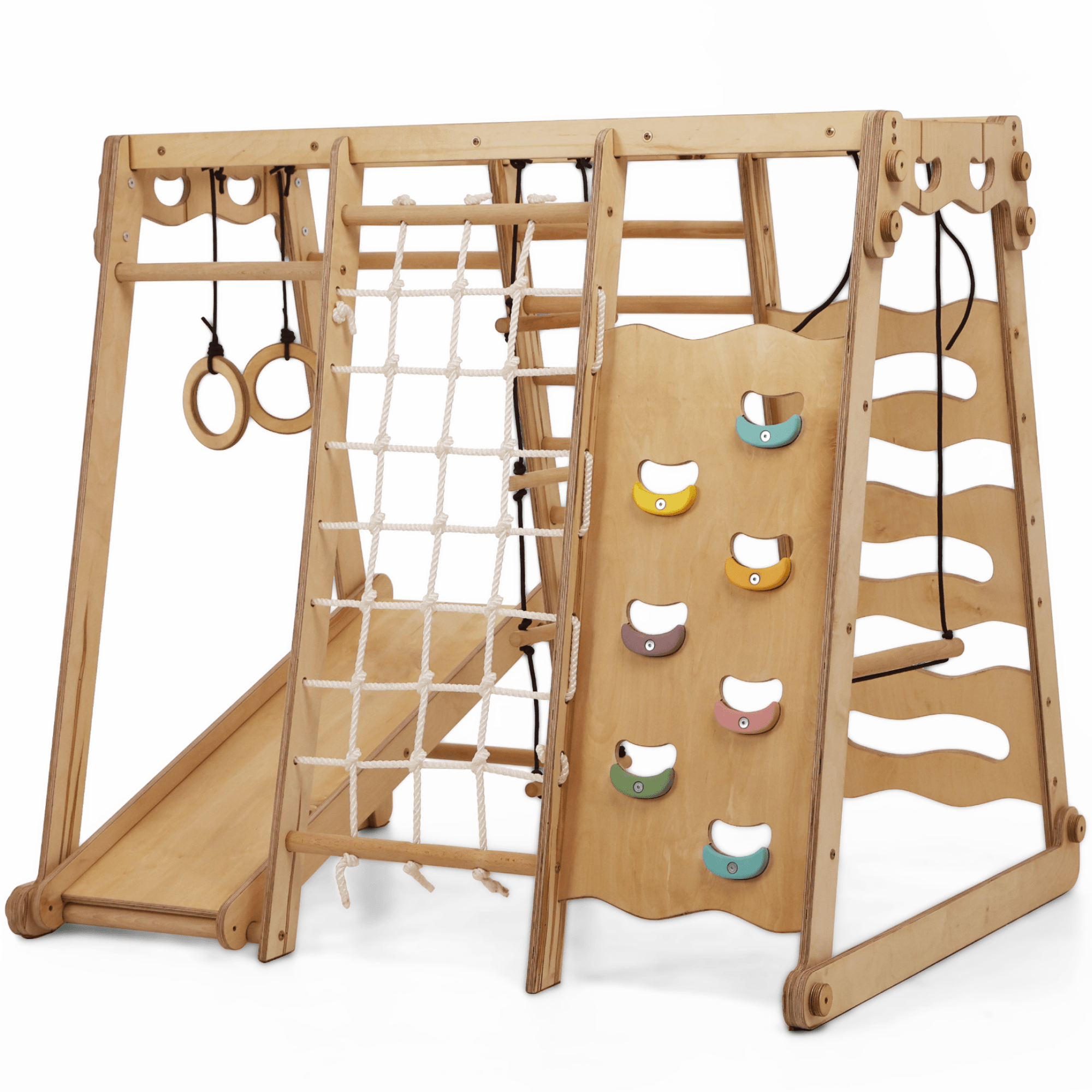 6in1 Indoor-Spielplatz aus Holz für Kinder – Schaukel, Rutsche, Seil und Treppe
