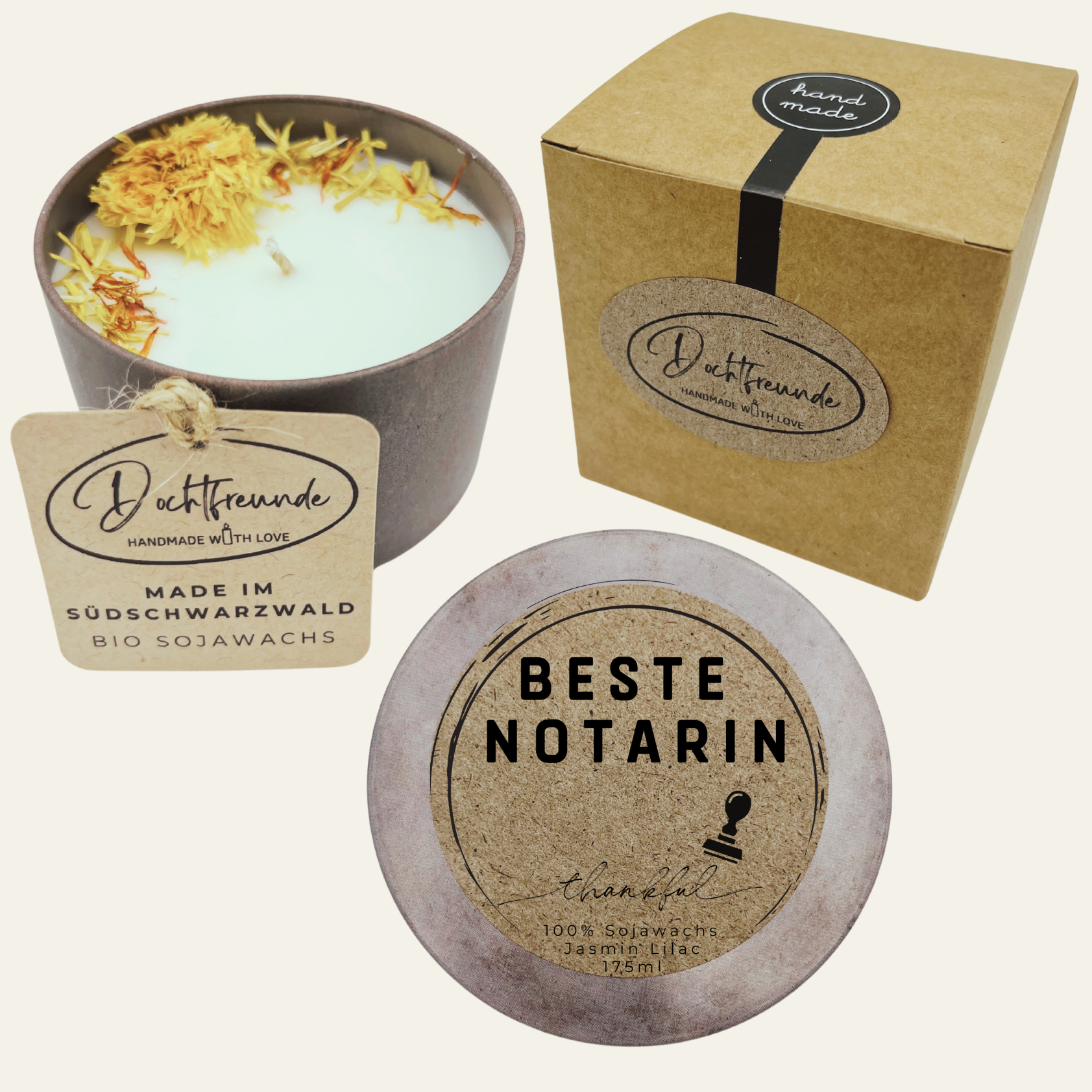 Handgemachte Duftkerze „Beste Notarin“