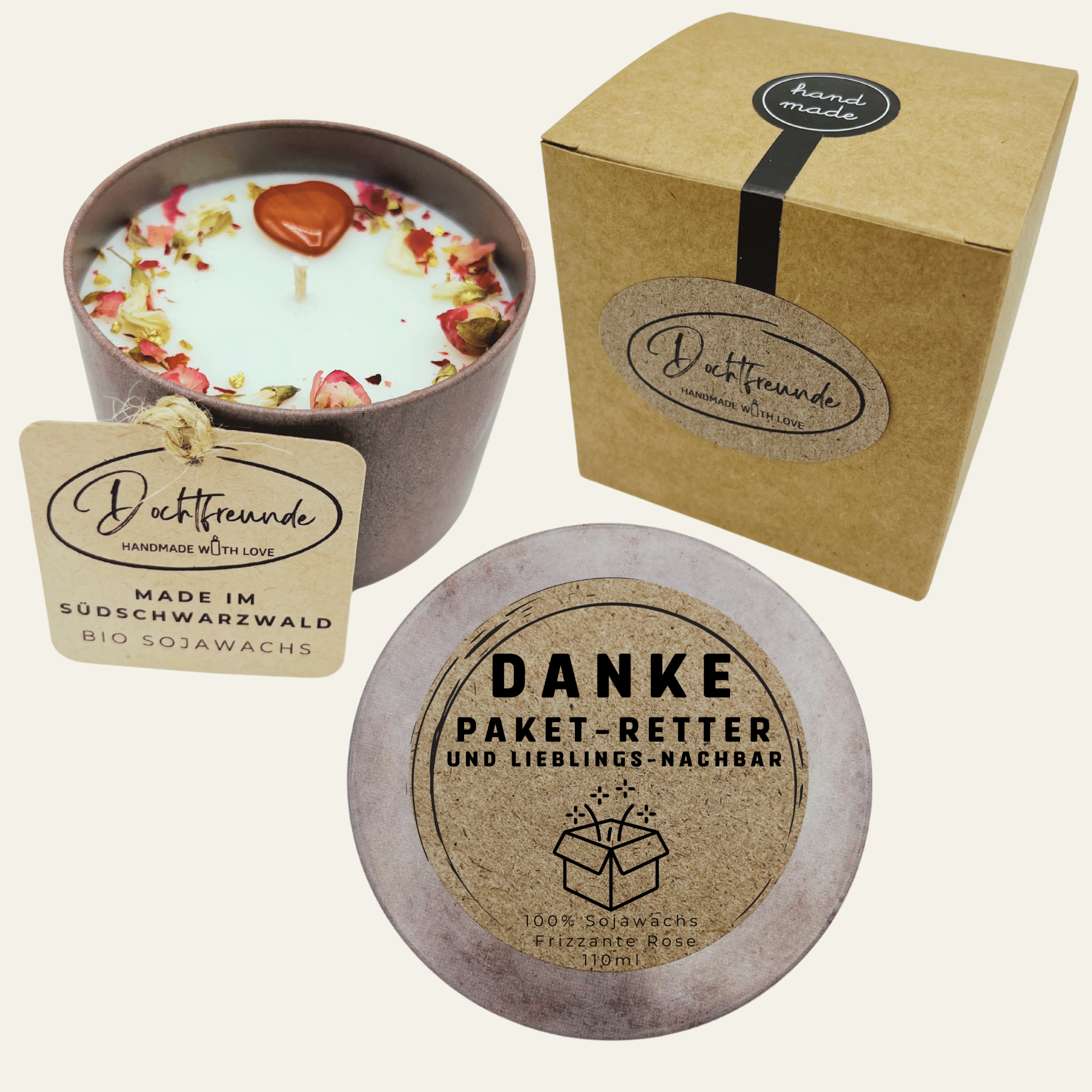 Duftkerze "Paket-Retter" | Das Dankeschön Geschenk für Nachbarn