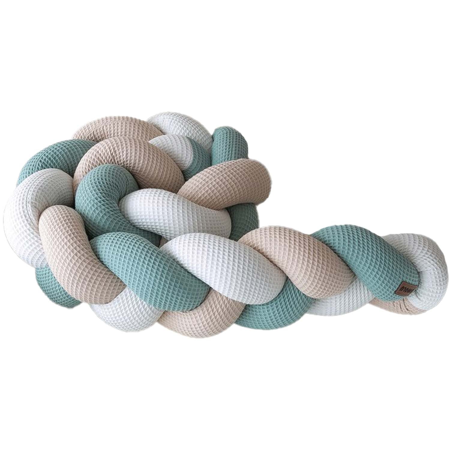 Bettschlange Geflochten Weiß Hellbeige Mint 200cm - Binolu