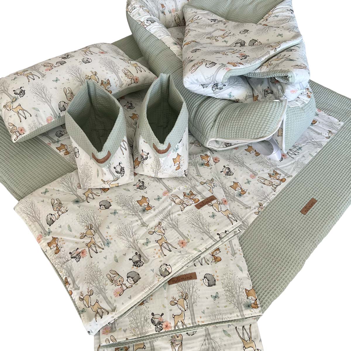 Babyset - Krabbeldecke - Babynest - Puckdecke Kissen - Utensilos - Babydecke