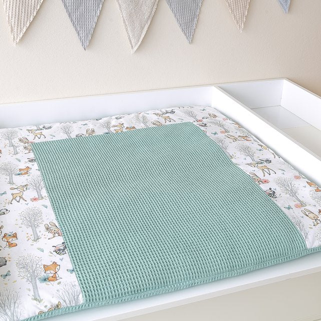 Wickelauflagen Set mit Bettschlange Utensilos wasserabweisenden Frotteetücher im Design Boho Waldfreunde Mint