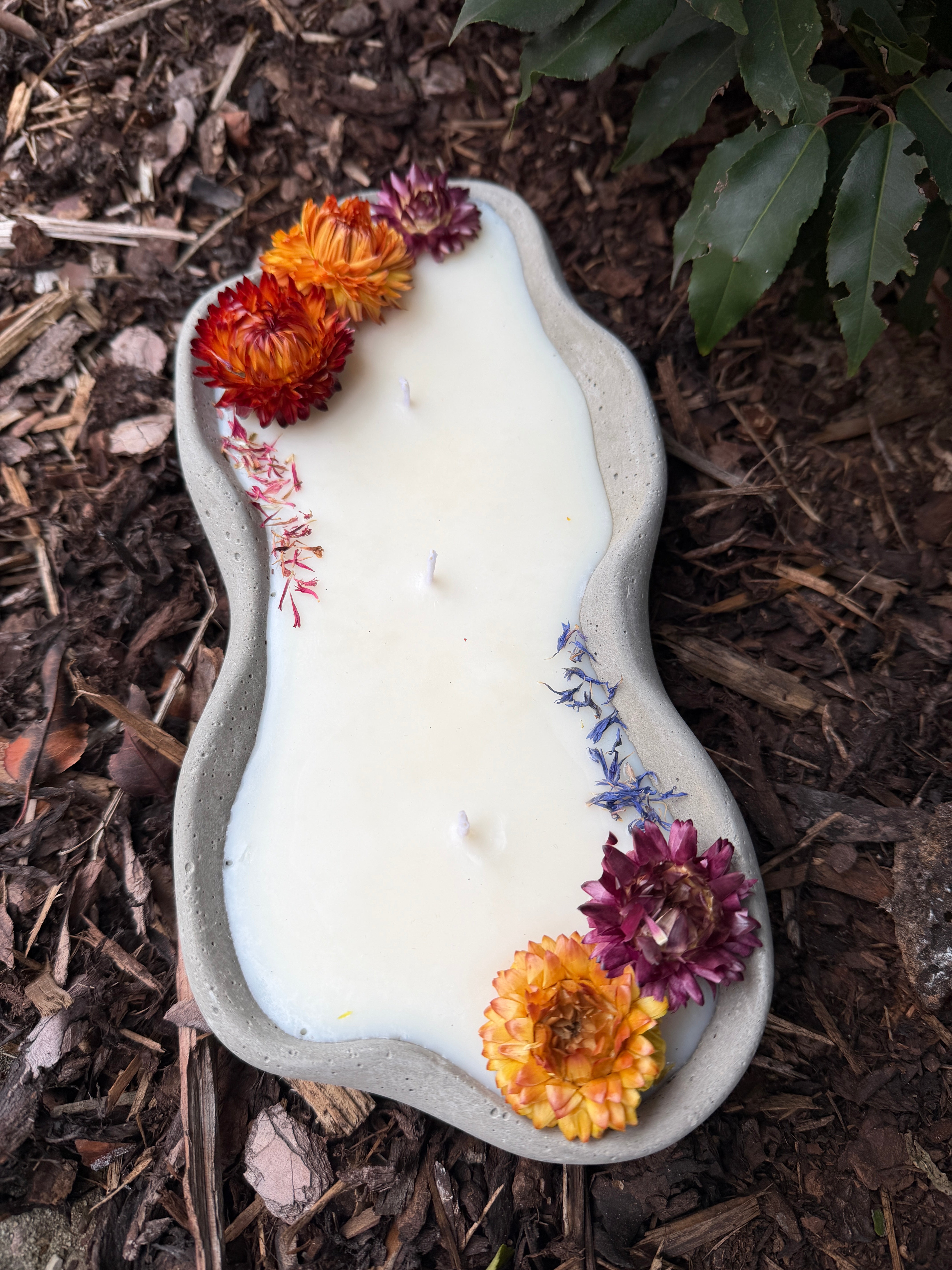 Design-Betonkerze "Wave" | Flower Edition | 3-Docht & Bunt