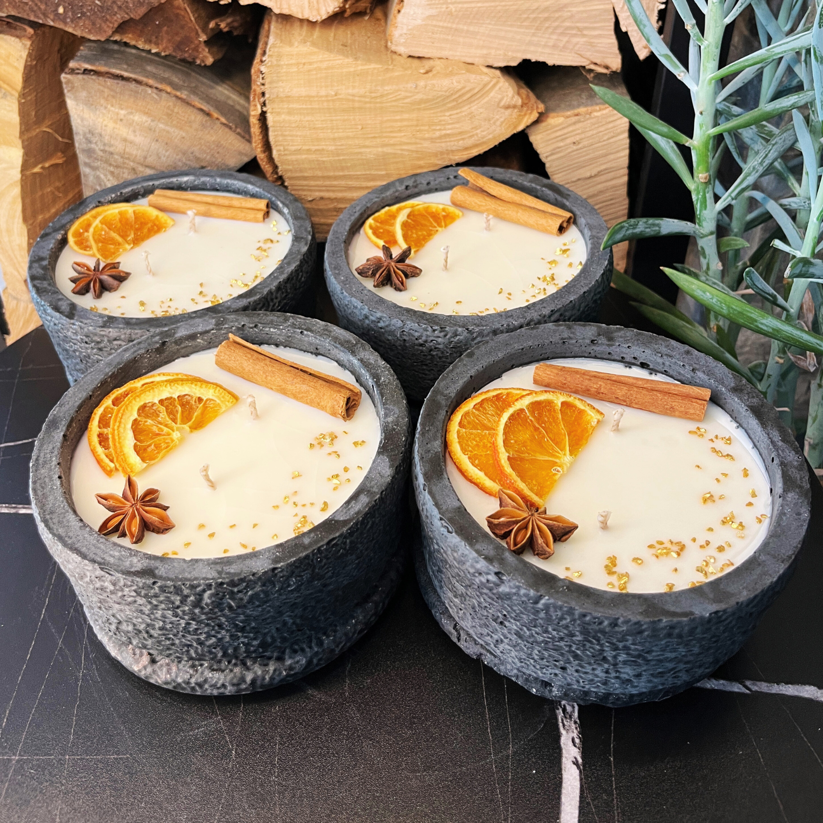 DochtFreunde Beton-Kerzen Set (4x) | Black Cinnamon