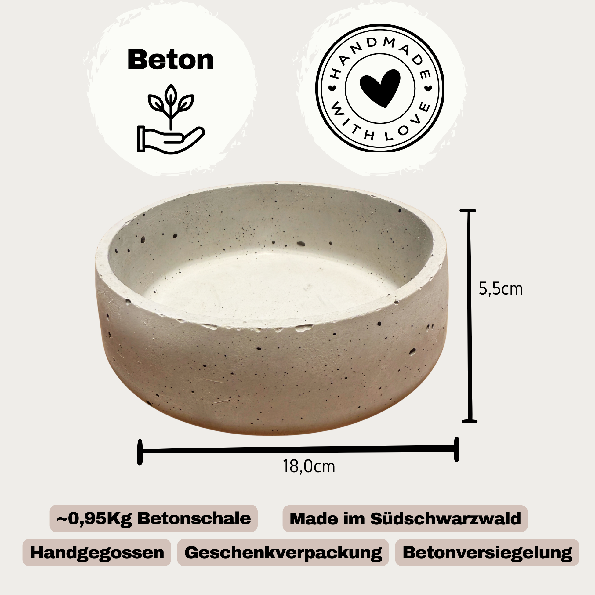 Betonschale "Schwarzwald-Massiv" | Rund & Handgegossen (18cm)