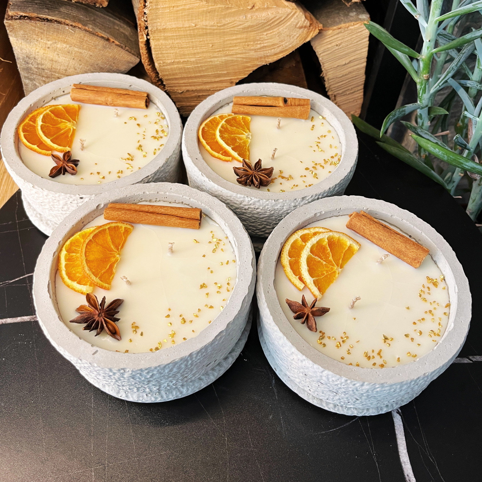 Beton-Duftkerze mit Deckel „Grey Cinnamon“ | Walnuss & Toffee