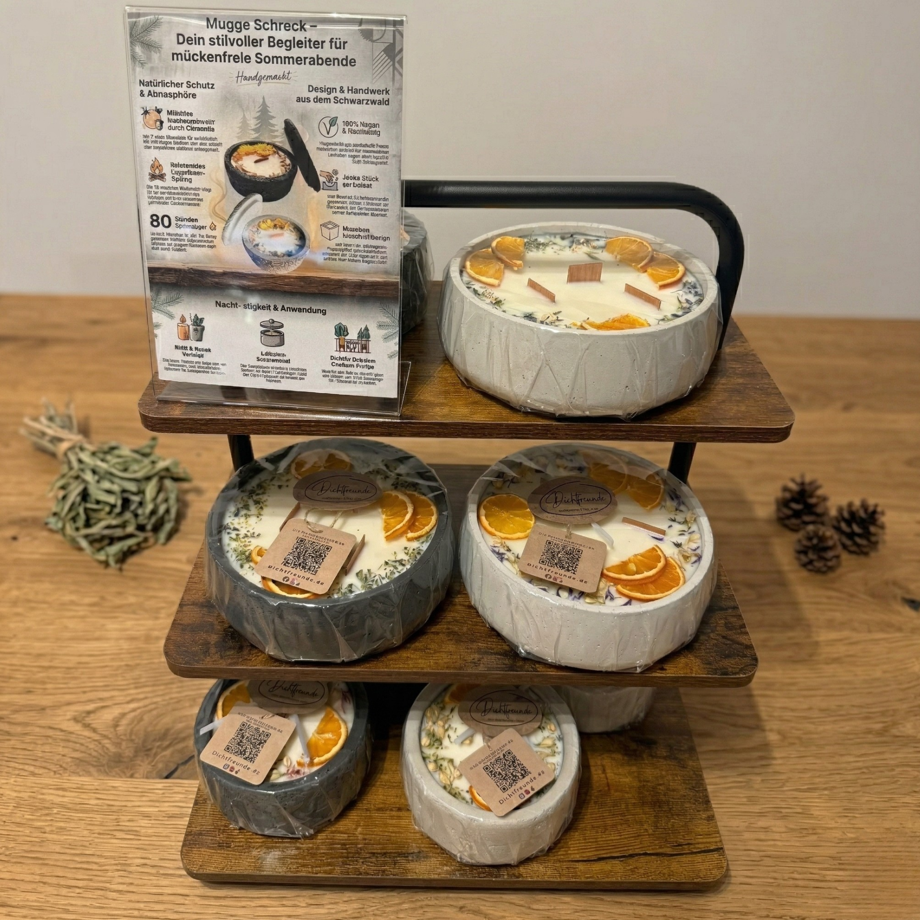 Betonkerze mit Deckel & Holzdocht | Citronella Duft | 285g Sojawachs