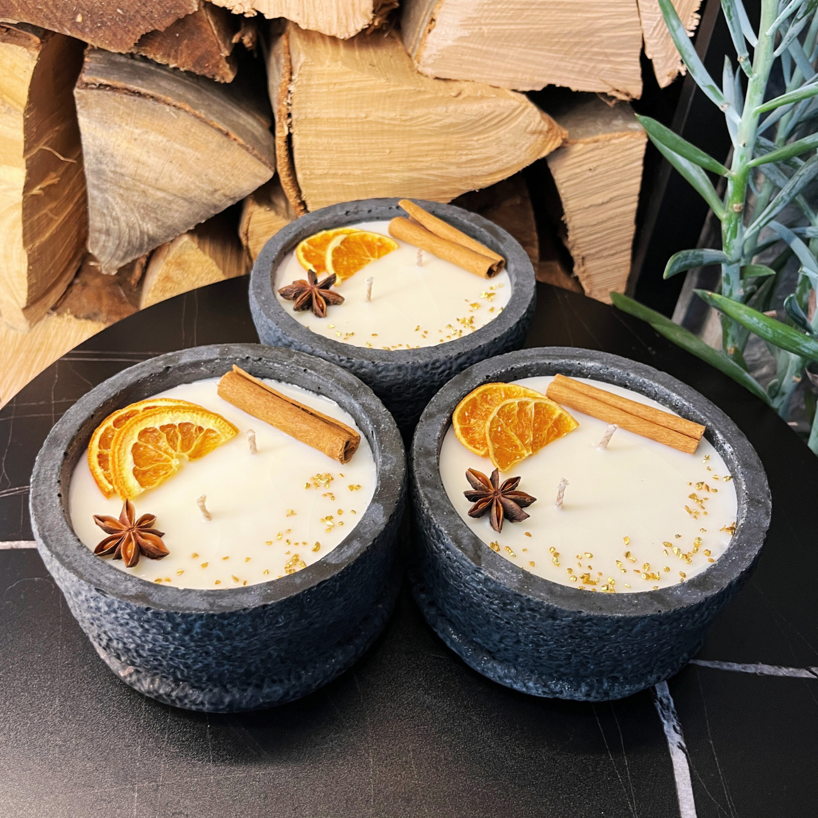 DochtFreunde Beton-Kerzen Set (3x) | Black Cinnamon
