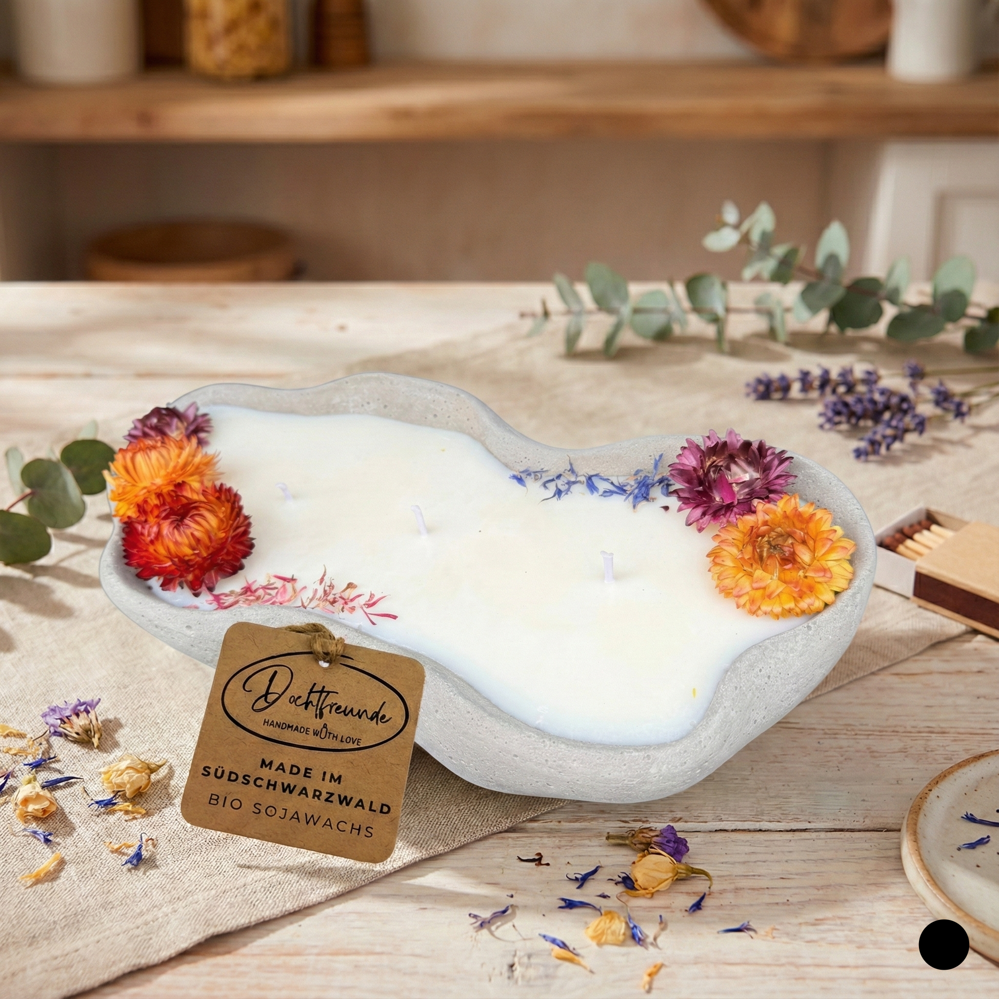 Design-Betonkerze "Wave" | Flower Edition | 3-Docht & Bunt