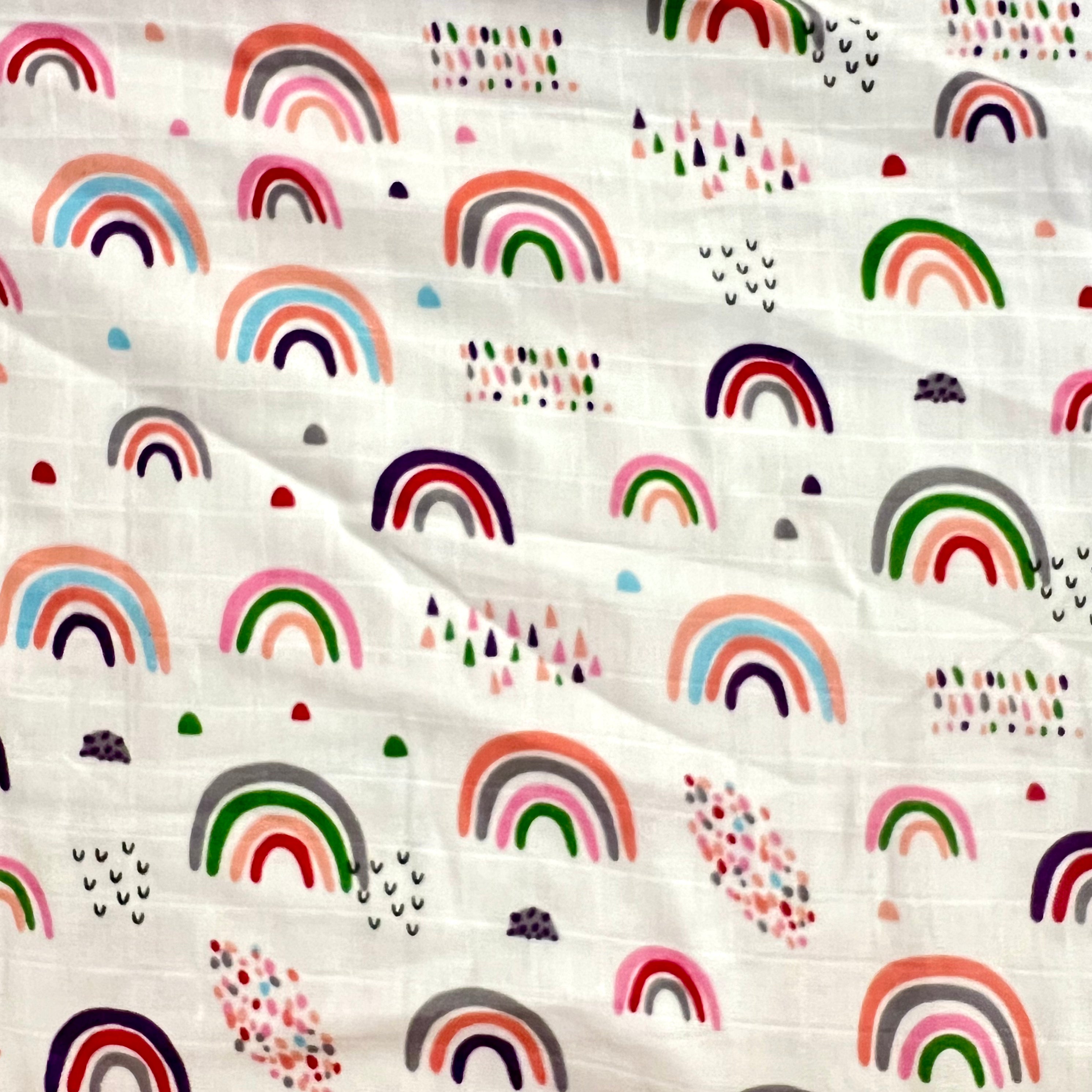 Musselin Stoff Regenbogen bunt