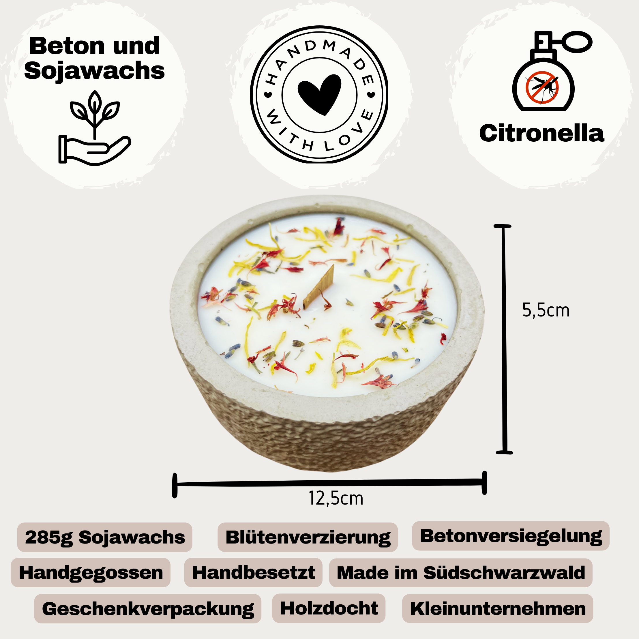 Limitierte Einzelstücke: Outdoor Citronella-Betonkerze – Nr. 1
