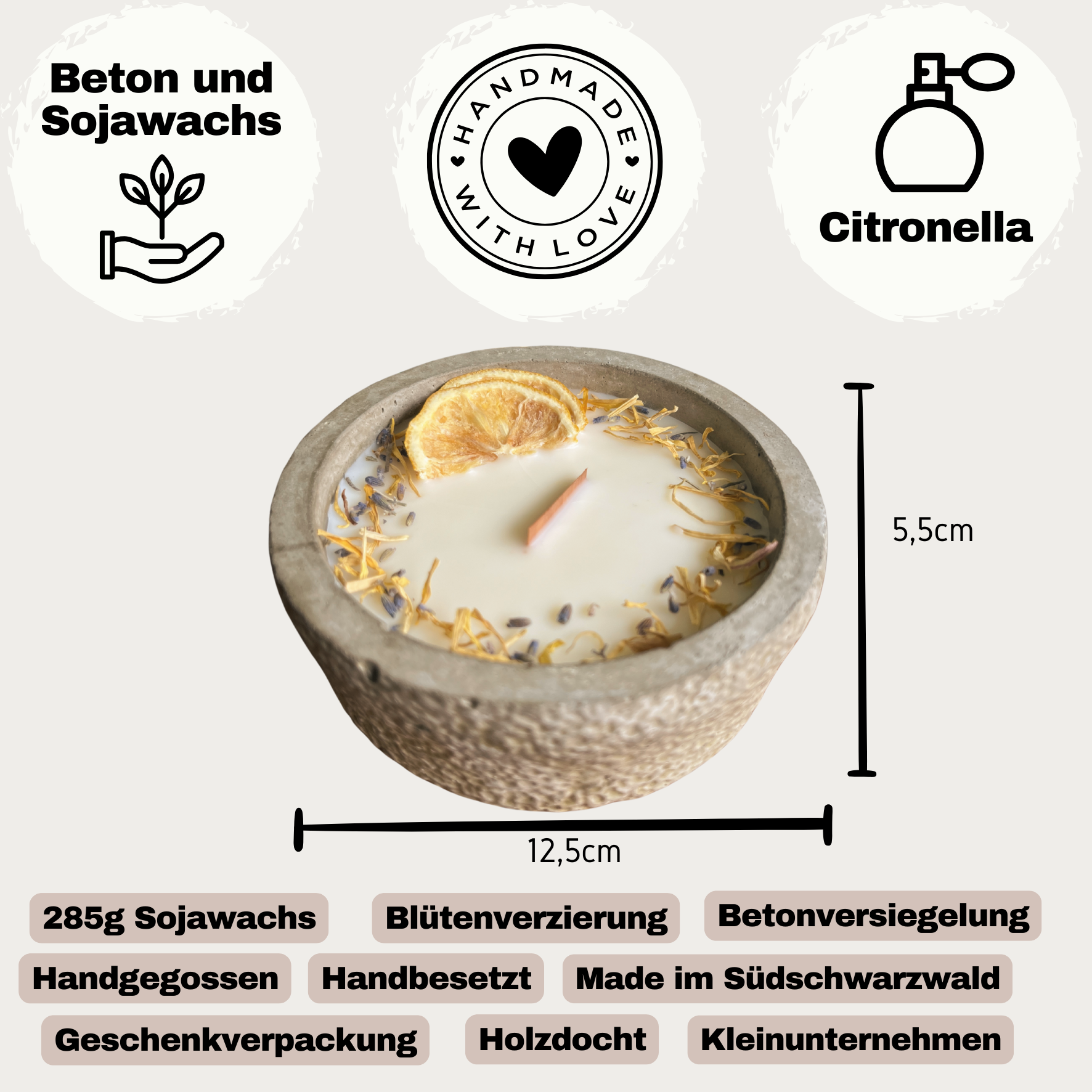 Black Edition Handgemachte Citronella Betonkerze – Nr. 2