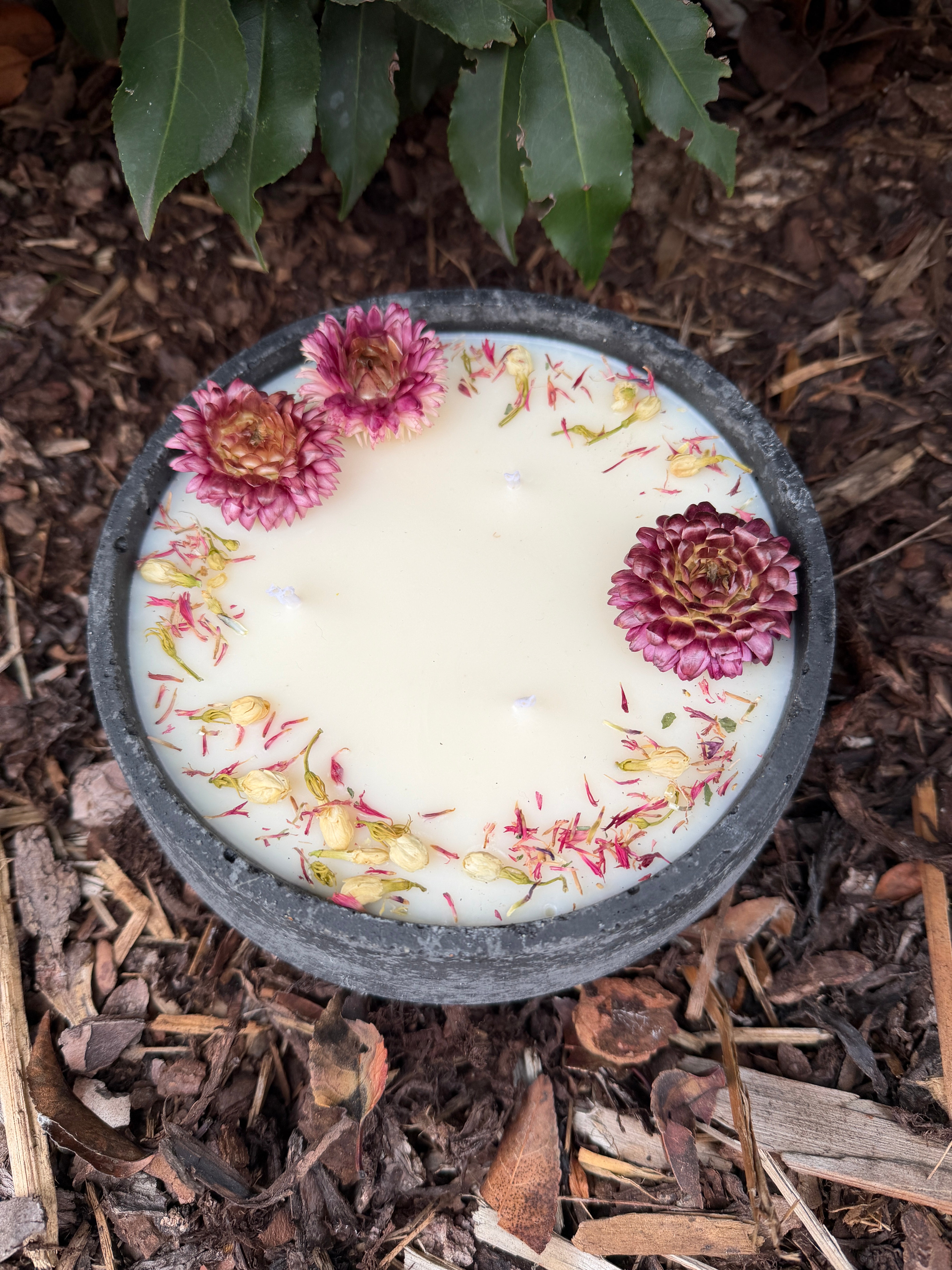 XL Betonkerze "Big Bloom" | 3-Docht & Blüten | 18cm | Handgegossen