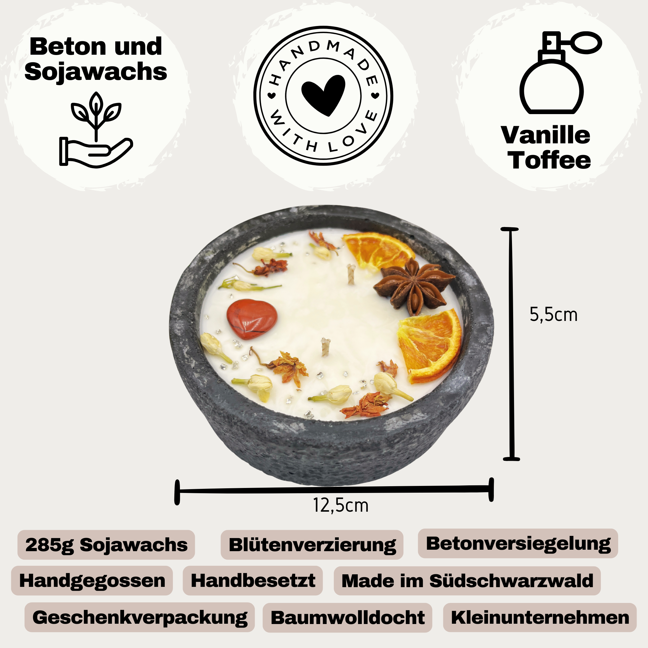 DochtFreunde Beton-Kerzen Set (4x) | Black Cinnamon
