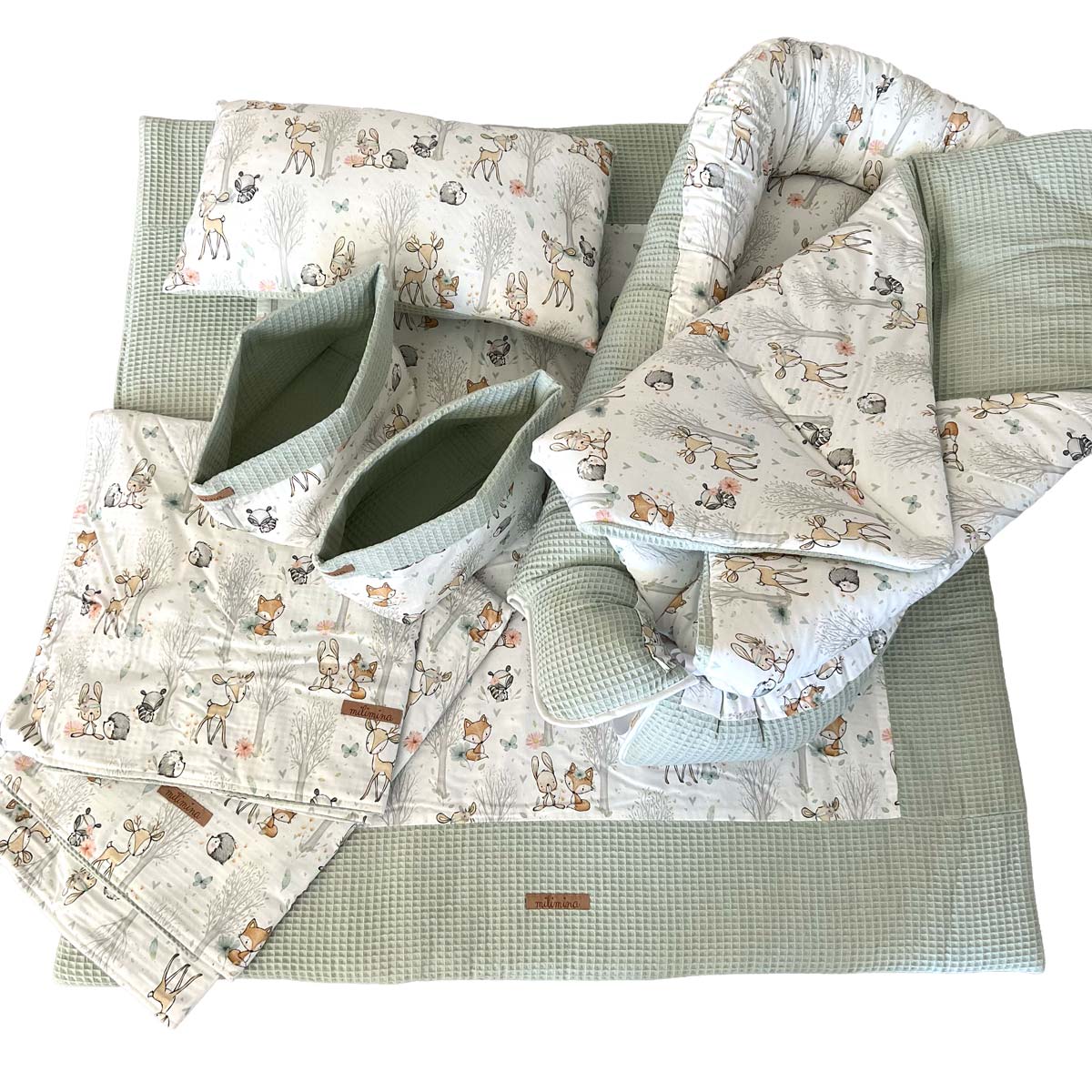 Babyset - Krabbeldecke - Babynest - Puckdecke Kissen - Utensilos - Babydecke