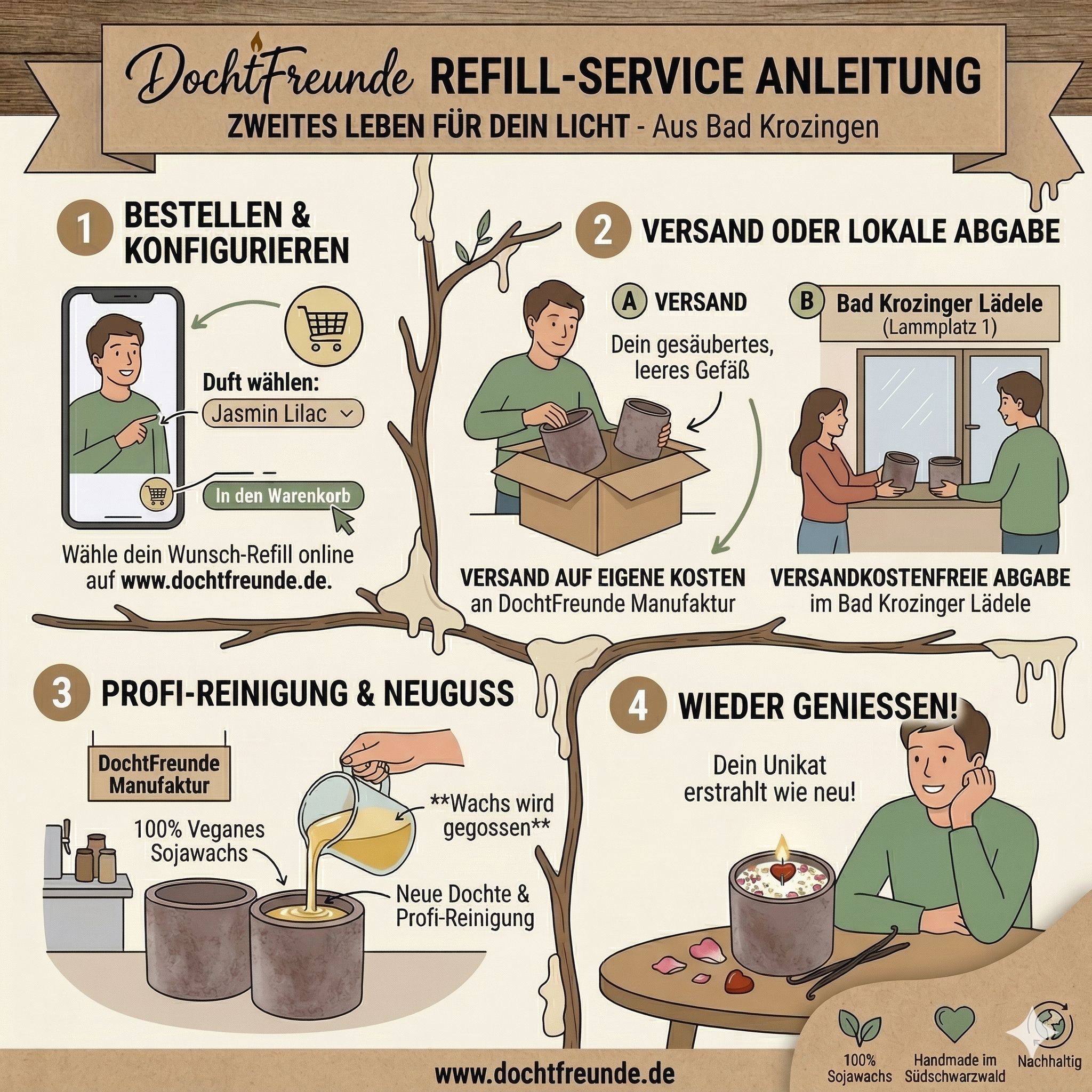 Refill-Service für Betonkerzen